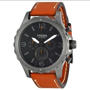 Fossil Nate Chronograph Black Dial Tan Leather Strap Men’s Watch
